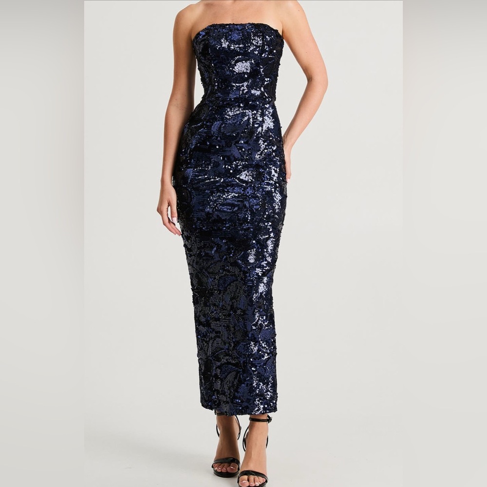 Midnight Blue Strapless Sequin Dress